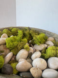 Ornate Stone Urn with River Rocks & Faux Moss