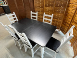 Ikea Dining Table with Leaf and  (7) Chairs, painted black & white