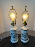 Pair of Matching Blue Floral Ceramic Table Lamps (WORKS)