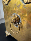 Antique Brass Embossed Coal Box with Double Lion Heads