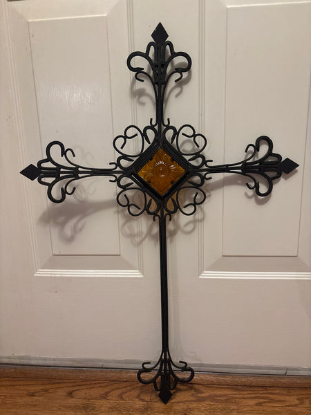 Iron Cross with Glass Accent Wall Hanging