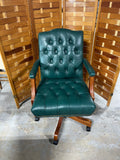 Ethan Allen Green Leather Office Chair (A)