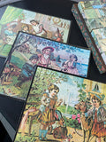Victorian Style 6-Scene Vintage Wooden Picture Puzzle Block Set in Case