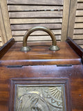 Wood And Brass Coal Scuttle With Metal Liner And Scoop