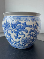 Blue & White Chinoiserie Ceramic Fishbowl Planter