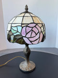 Small Tiffany Style Stained Glass Pink Rose Lamp (WORKS)