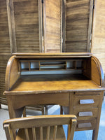 Vintage Wooden Child’s Roll Top Desk with Chair