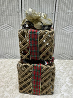 Trio of Farmhouse Jute Wrapped Decorative Christmas Presents