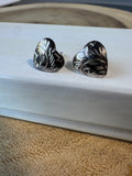 Etched Heart Sterling Silver Stud Earrings