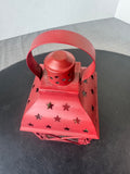 Small Red Metal Lantern with Star Cut Outs