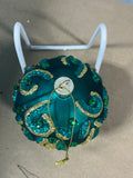 Teal/Gold Glass Ornament, 4" diameter
