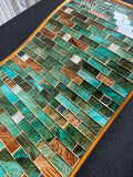 Pair of Pier 1 Gilded Green Glass Mosaic Metal Wall Sconces