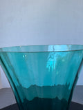 Teal Ribbed Glass Vase