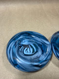 Blue Bath Aqua Glass Tealight Candle Holders - Pair