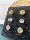 3-Piece Faceted Cubic Zirconia Gold Tone Stud Earrings