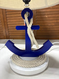 Wooden Blue Anchor w/Rope Lamp, WORKS