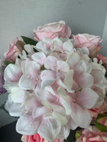 Faux Pink Florals in Frosted Ruffle Edged Glass Vase