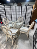 Cream Color Rattan/Glass Top Dining Table with (4) Chairs