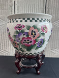 Large Floral Koi Fish Chinese Porcelain Fish Bowl Planter on Stand