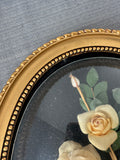 Oval French Style Floral Shadowbox with Curved Glass AS IS (READ DESCRIPTION CAREFULLY)