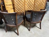 Cane Chairs with Blue & White Upholstery, Set of 2/Pair