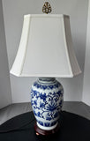 Floral Blue & White Chinoiserie Ceramic Urn Lamp (WORKS)