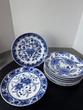 8-Piece Neiman Marcus Centrum Kafuh Style Blue & White Heavyweight Dinner Plates (A)