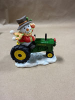 Waving Snowman On John Deer Tractor With Box
