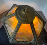 Ornate Antique Brass & Slag Stained Glass Lamp (WORKS)