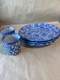 6 Piece Bastine Pottery Blue Spongeware Plates And Cups