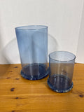 Blue Hurricane Glass With Bennington Pottery Base - Set Of 2