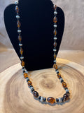 Silver, Faux Amber & Black Beaded Necklace