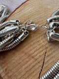 Multi-Layered Cascading Liquid Silver Tone Snake Chain Necklace