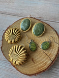 Trio of Green Stone Accented Gold Tone Earrings (E)