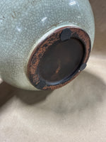 Ceramic Crackle Finish Flower Vase With Textured Floral Top For Home Decor