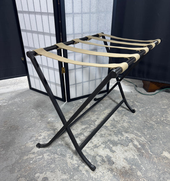 Wrought Iron & Khaki Canvas Folding Luggage Rack