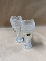 Pair Of Oneida Crystal Southern Garden Frosted Flower Bud Vases