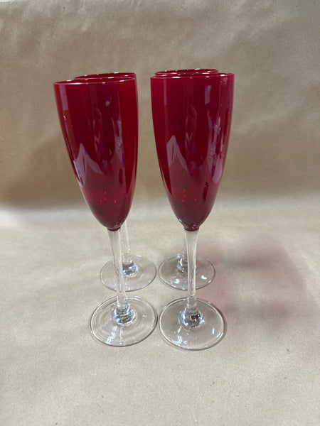 Set Of 4 Ruby Red Champagne Flutes // 2 Sets Available // *** PRICED INDIVIDUALLY ***