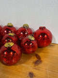 9 Piece Candy Apple Red Mercury Style Heavy Ornaments With Gold Plate Caps