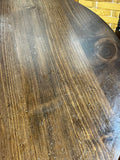 Round Table with (2) Leaves and (4) Ladder Back Chairs, with Plaid Seat Cushions.