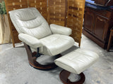 Benchmaster Leather Swivel Reclining Chair with Ottoman
