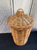 Vintage Rattan Laundry Basket With Lid