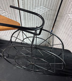 Large Black Metal Decorative Tricycle & Plant Stand with Wooden Seat