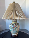 Asian Inspired Floral Birds Porcelain Vase Lamp (WORKS)