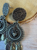 Embossed Filigree Mixed Metal Chandelier Earrings