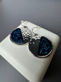 Blue Swirl & Hammered Silver Tone Disc Earrings