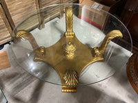 Vintage Lane Hollywood Regency Glass Top Coffee Table with Gold Base