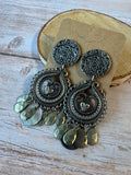 Embossed Filigree Mixed Metal Chandelier Earrings