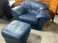 Blue Vinyl/Faux Leather Chair and Ottoman