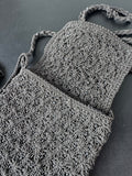 The Limited Gray Crochet & Beaded Crossbody Bag with Attached Coin Purse